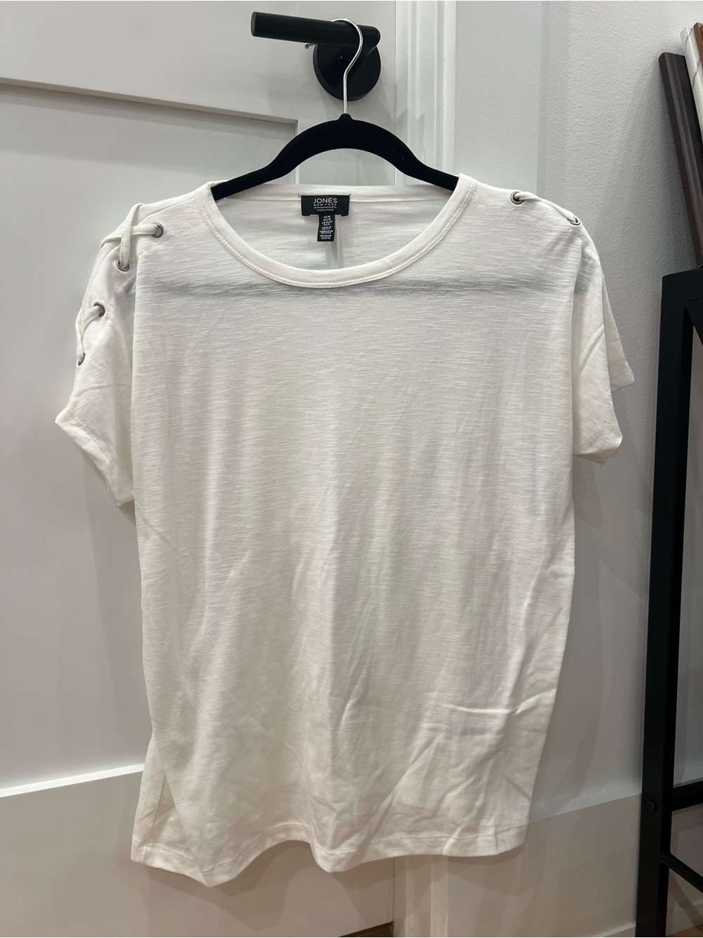 Jones New York Cream Short-Sleeve Lace-Up Shoulder Tee